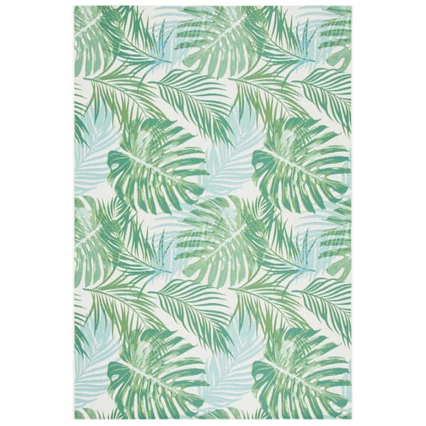 SAFAVIEH Barbados Green/Teal 5 ft. x 8 ft. Floral Indoor/Outdoor Patio  Area Rug