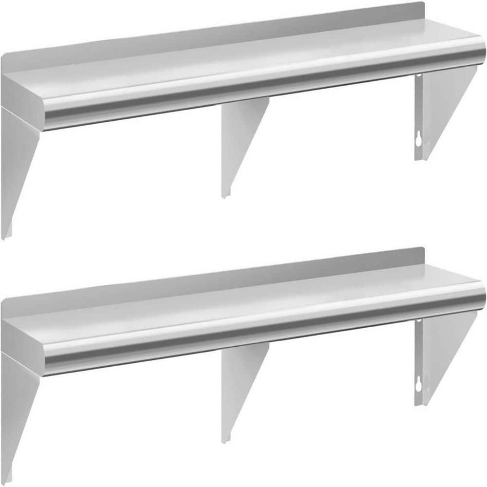60 in. W x 12 in. D White Decorative Wall Shelf, Stainless Steel Wall Mount
