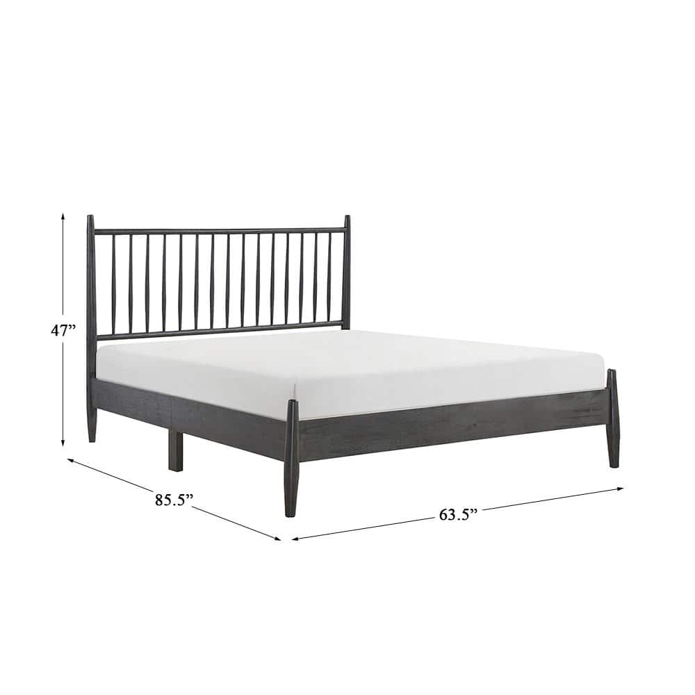 Gray Wood Queen Platform Bed with Vertical Slat Headboard