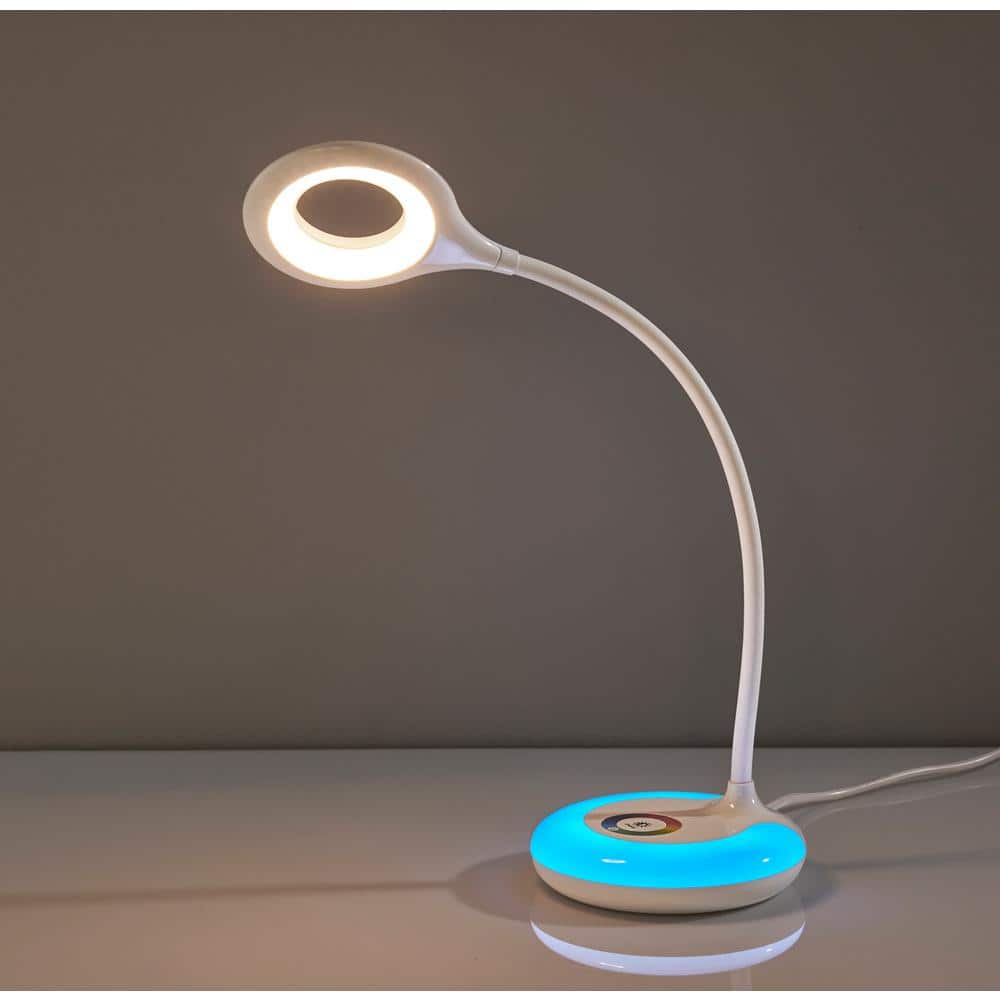 19 in. Glossy White Finish Mia LED Color Changing Desk Lamp