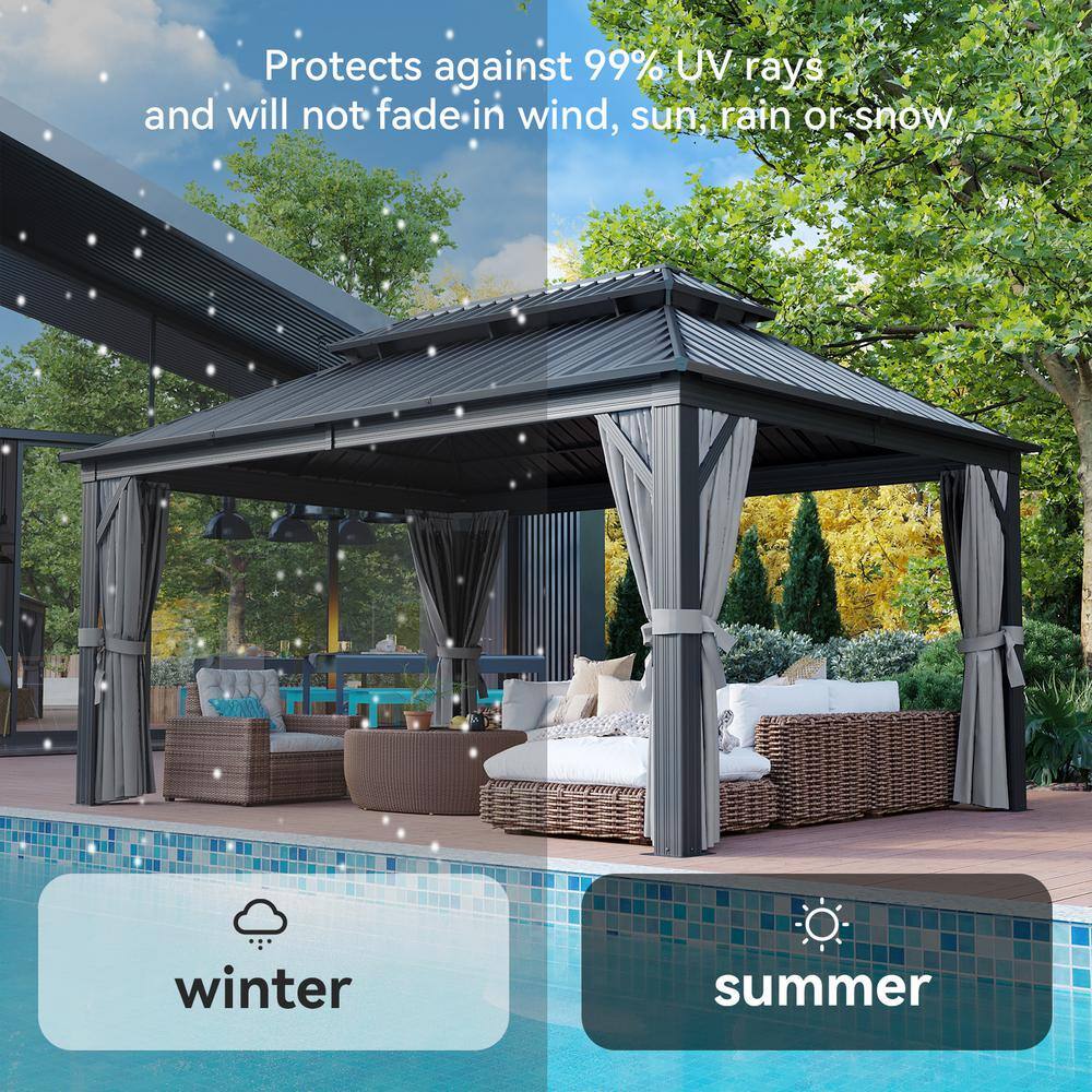 12' x 16' Galvanized Iron and Aluminum Hardtop Gazebo with Curtain and Netting