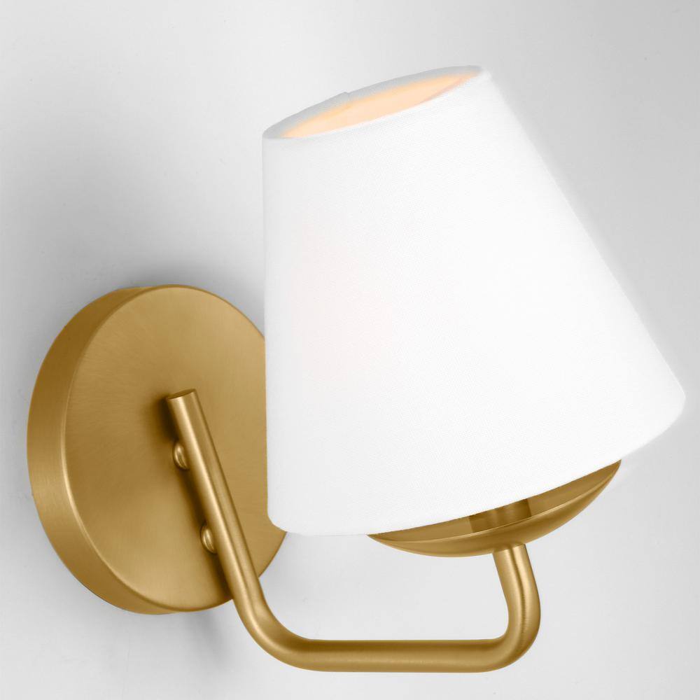 Satin Brass and White Linen Small Wall Sconce
