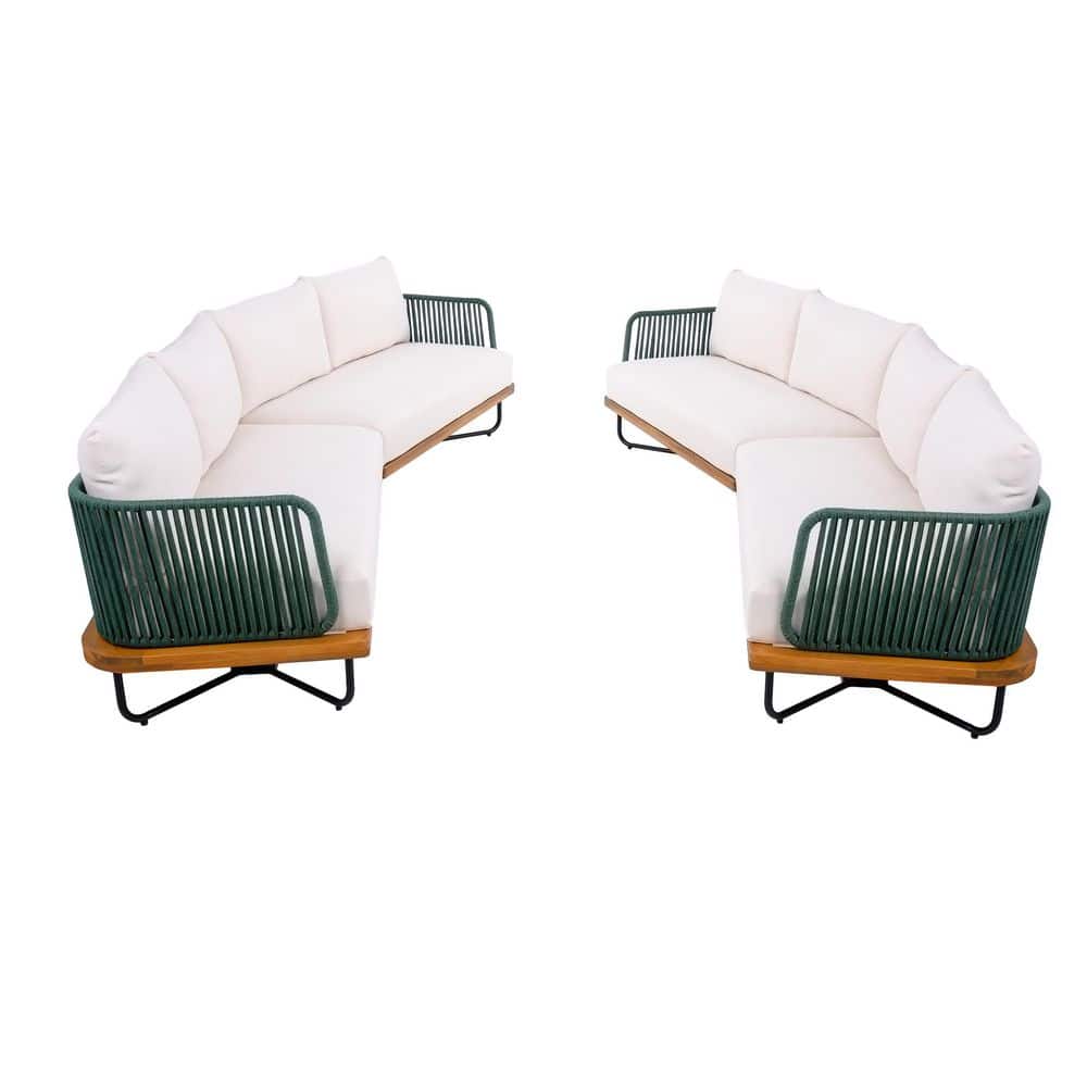 Krisalyn 4-Piece Solid Wood Patio Conversation Set with Gray Rope and Beige Cushions price history on PriceWatchPro