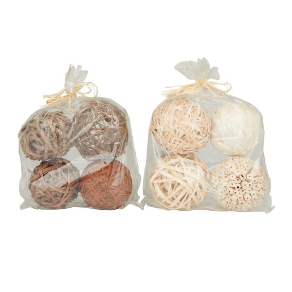 Brown Handmade Dried Plant Orbs and Vase Filler with Varying Designs (2- Pack)