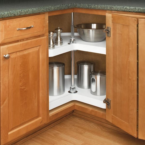 2-Shelf White 24 in. Kidney Lazy Susan Corner Wall Cabinet