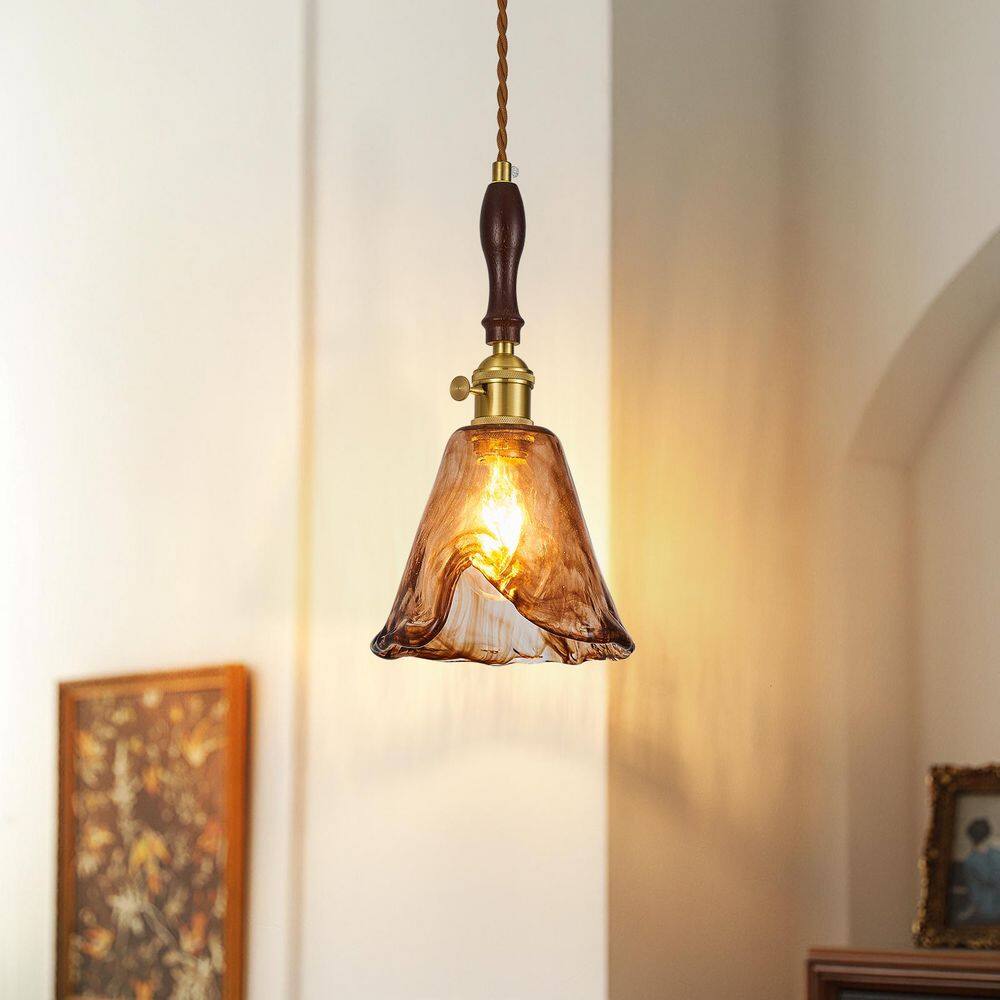 Home Light 60-Watt 1 Light Gold Pendant Light With Brown Amber Glass Shade, No Bulbs Included, 2Pack price history on PriceWatchPro