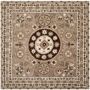 Bella Taupe/Light Gray 5 ft. x 5 ft. Square Border Area Rug