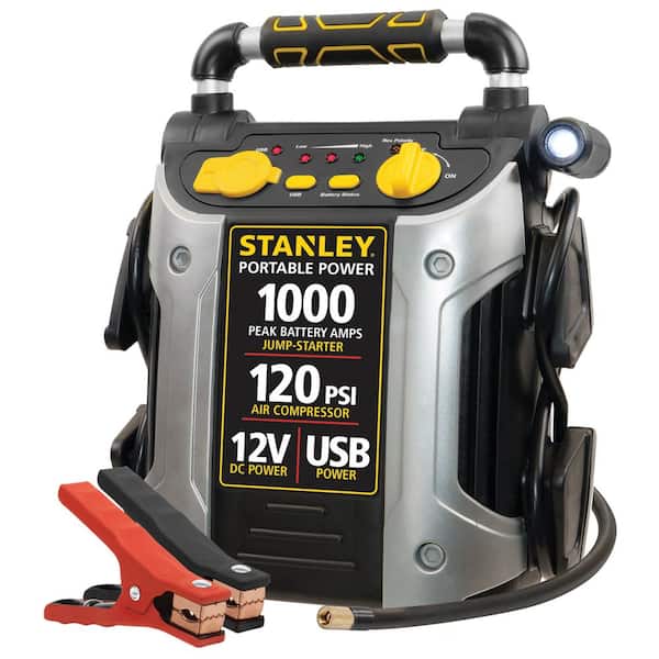 Stanley 1000 Peak Amp Automotive Jump Starter, Portable Power – 2.1A/10W  USB Port, 12V outlet, 120 PSI Air Compressor J5C09 - The Home Depot