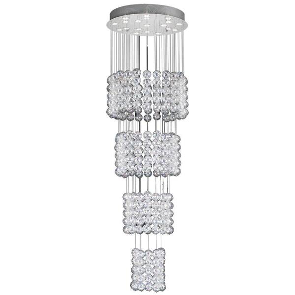 PLC Lighting 19-Light Polished Chrome Chandelier with Iridescent Glass Shade
