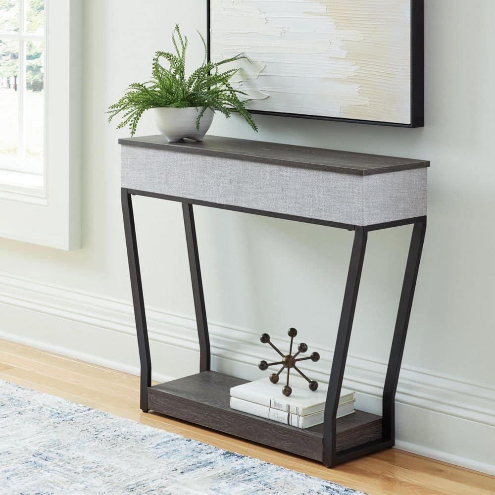 Gray and Black Rectangular Console Sofa Table with Storage