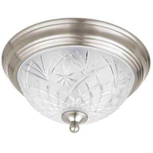 13 in. 2-Light Satin Nickel Flush Mount with Clear Glass Shade