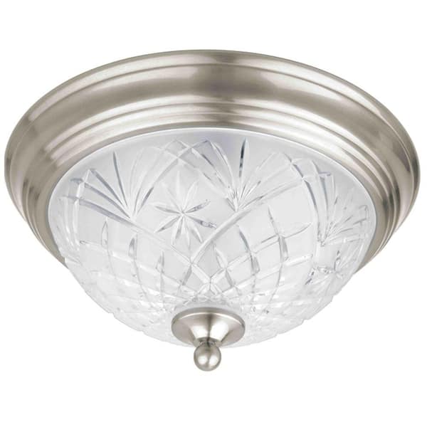 Hampton Bay 13 in. 2-Light Satin Nickel Flush Mount with Clear Glass Shade