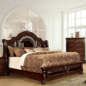 Dafne Traditional Brown Wood Frame Queen Panel Bed