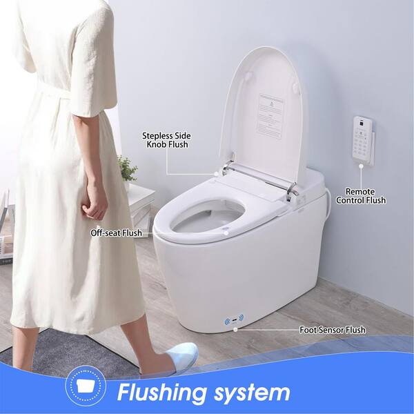 Unbranded Elongated Smart Toilet with Bidet, Adjustable Sprayer, and Auto Features - White