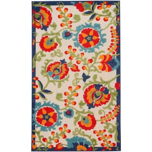 Aloha Multicolor 3 ft. x 5 ft. Floral Contemporary Indoor/Outdoor Kitchen Area Rug