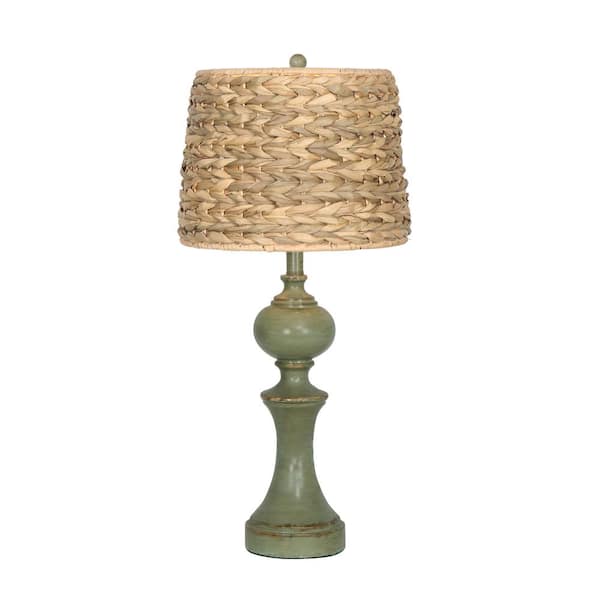 Uixe 19.6 in. Resin Poly Antique Green Finish Table Lamp with Yellow Weaved Shade and Cable(Set of 1)