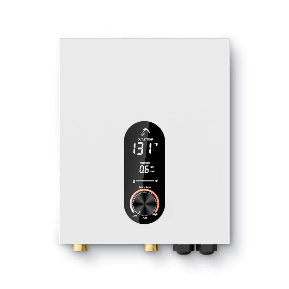 FUFU&GAGA 18KW Tankless Electric Water Heater, 240V Instant Hot Water Heater in White with LED Display, Safety Protection