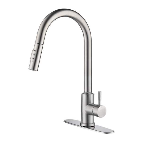 Aosspy Single Handle Touch Deck Mounted Pull Down Sprayer Kitchen Faucet with Spot Resistant in Brushed Nickel