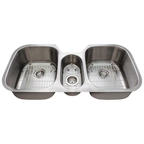 Polaris Sinks Undermount Stainless Steel 43 in. Triple Bowl Kitchen Sink with Additional Accessories