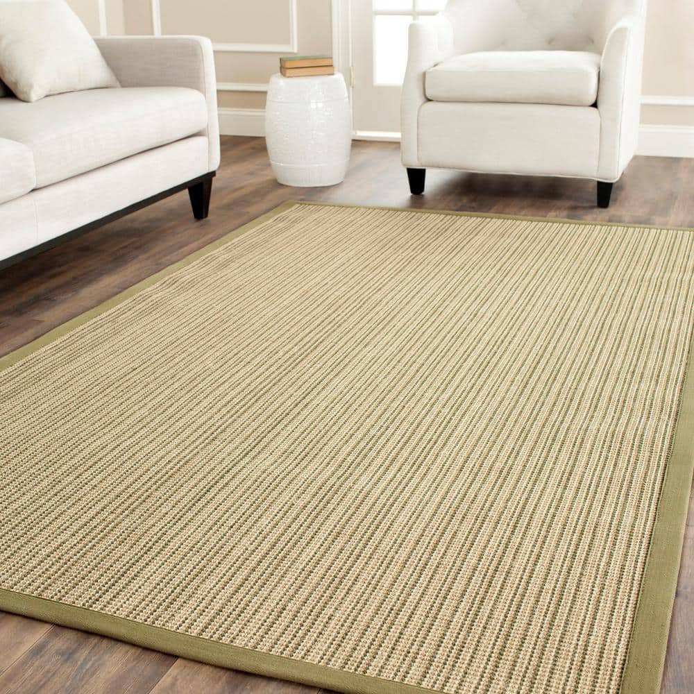 Green and Beige Handwoven Natural Fiber Area Rug, 3' x 5'