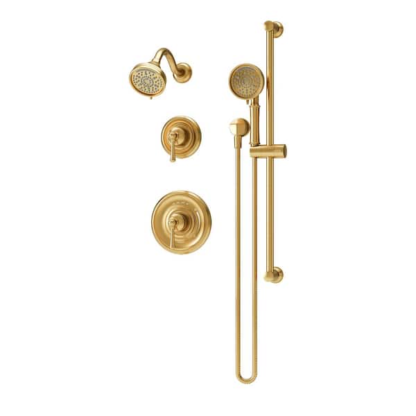 Symmons Braston Hydro Mersion Wall Mount Double Handle 7-Spray Dual Fixed and Handheld Shower Head in Brushed Bronze 1.5 GPM