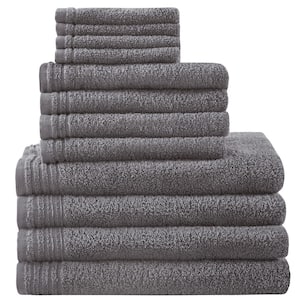 Big Bundle 12-Piece Grey 100% Cotton Bath Towel Set