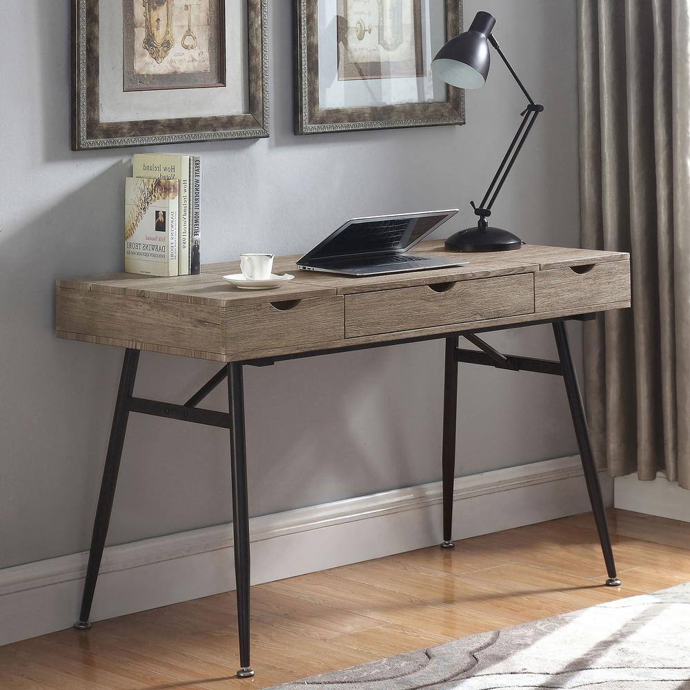 Transitional Rustic Driftwood Corner Home Office Desk with Drawer