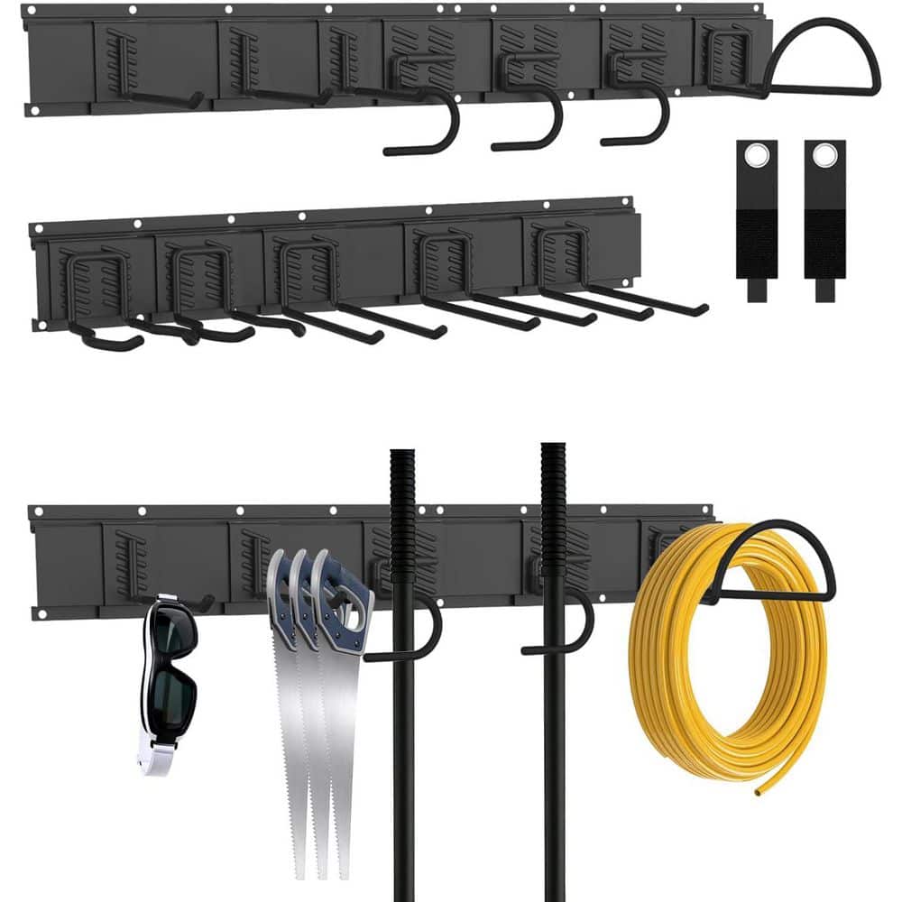 Heavy-Duty Wall Mount Garage Tool Organizer System with 12 Adjustable Hooks, Black Steel, 64 in price history on PriceWatchPro