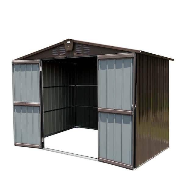 6.2 ft. W x8. 2 ft. D Outdoor Garden Storage Shed, Galvanized Steel Storage with Lockable Door, Brown (50.84 sq. ft. )
