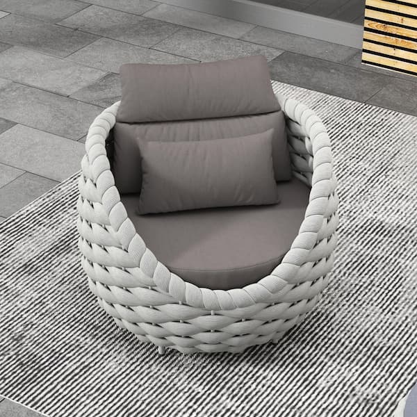 Bird's Nest shape Gray Aluminum Woven Rope Outdoor Single Sofa Patio Sofa Couch with Gray Cushions