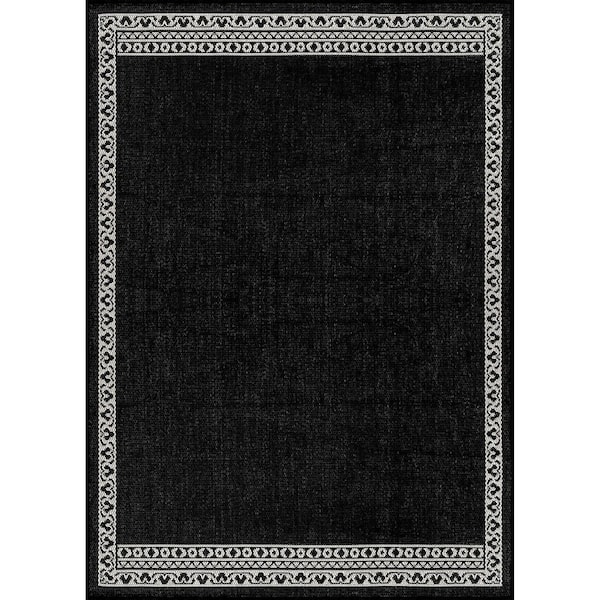 Frame Black 8 ft. x 10 ft. Geometric Bordered Washable Indoor Outdoor Area Rug