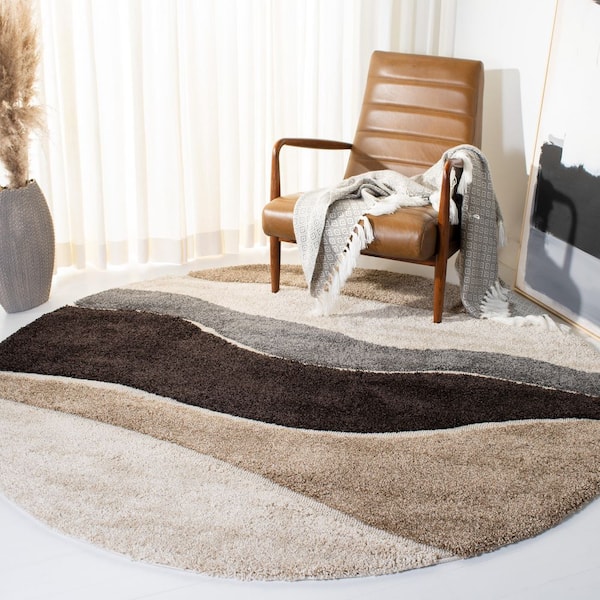 Florida Shag 7 ft. x 7 ft. Round Ivory/Gray Abstract Area Rug