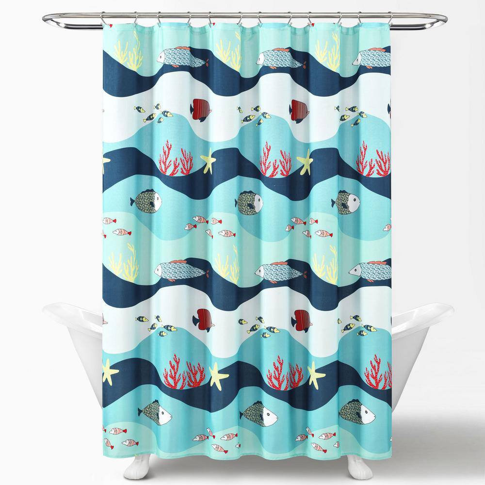 Blue Sea Life Polyester Semi-Sheer Shower Curtain, 72" x 72"