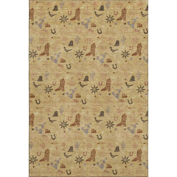 Mayfield Premium Machine Washable Abstract AMF2562 Gold 5 ft. x 7 ft. 6 in. Area Rug