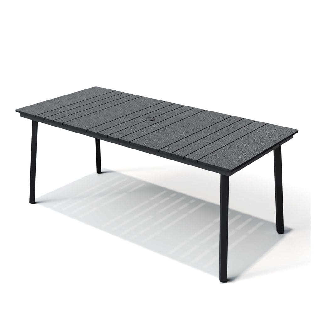 70.7 in. Rectangle Outdoor Dining Table with Umbrella Hole and Wood-Like Tabletop in Black price history on PriceWatchPro