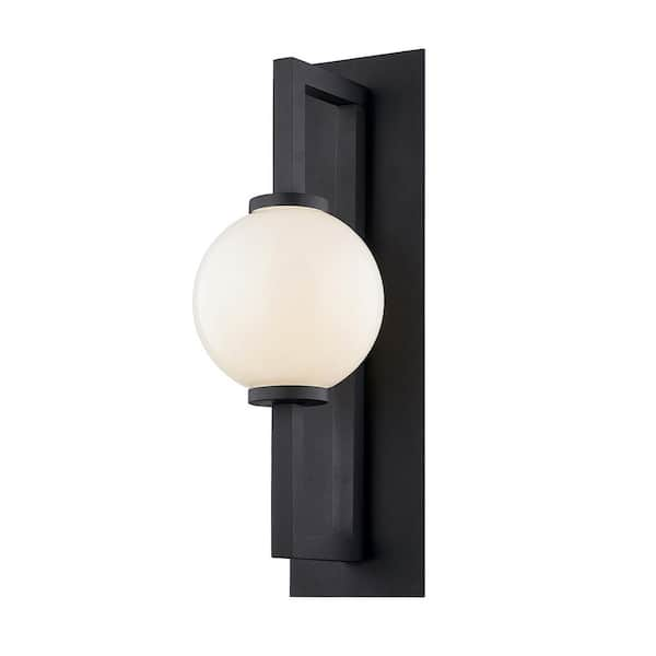 Troy Lighting Darwin 30 in. 1-Light Textured Black Wall Sconce with Opal White Glass Shade