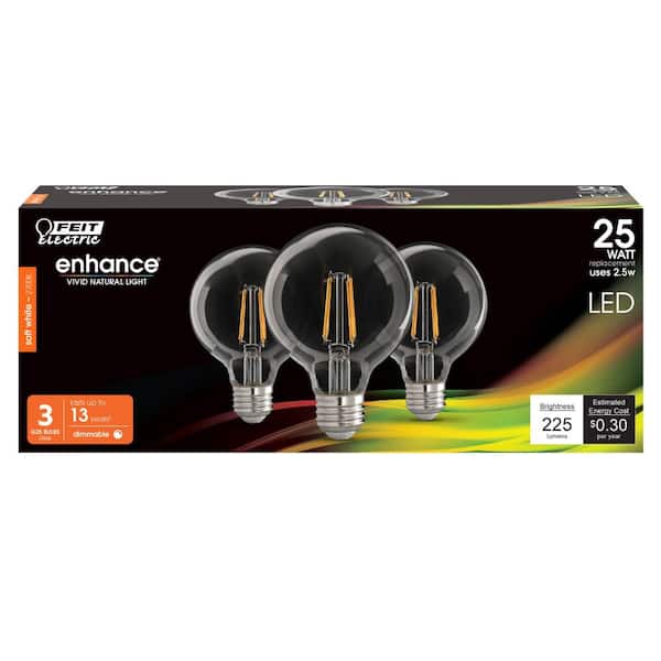 Feit Electric 25-Watt Equivalent G25 E26 Dimmable Filament CEC 90 CRI Light Bulb, Soft White 2700K (3-Pack) G2525/927CA/FIL/3 - The Home Depot