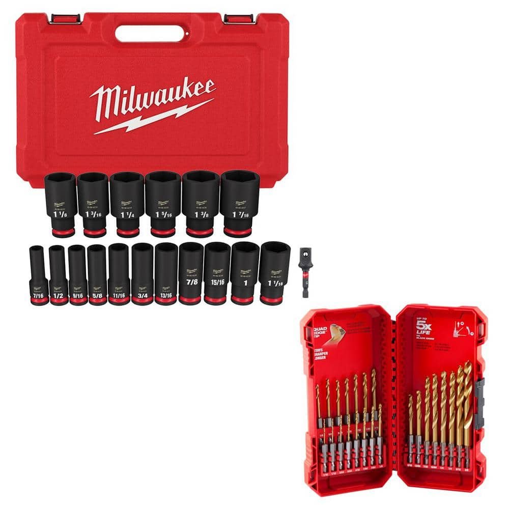 Milwaukee SHOCKWAVE Impact Duty Titanium Drill Bit Set W/1/2 in. Drive SAE Deep Well Impact Socket Set (41-Piece)