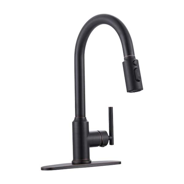 Modern High Arc Single Handle Pull-Down Sprayer Kitchen Faucet, Kitchen Sink Faucet with Deckplate in Oil Rubbed Bronze