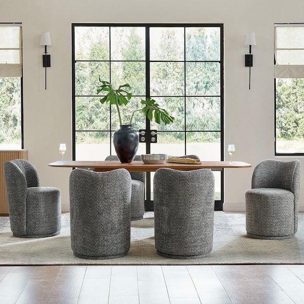 Clester Grey Polyester 360-Degree Swivel Dining Chair Set of 6