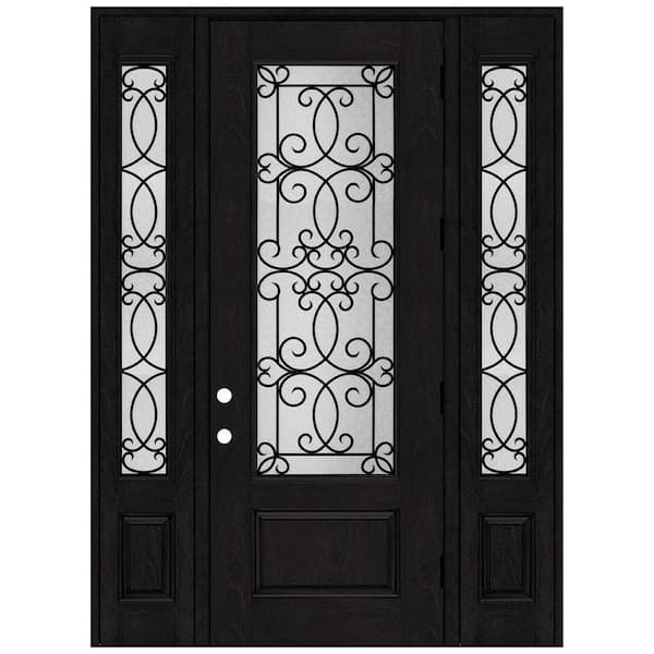Steves & Sons Regency 64 in. x 96 in. 3/4 Lite Georgian Decorative Glass LHOS Onyx Mahogany Fiberglass Prehung Front Door w/12 in.SL