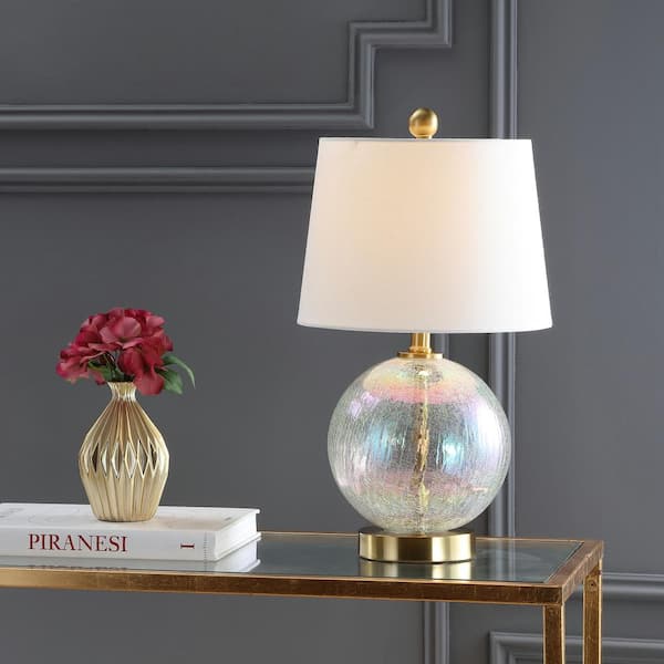 Henderson 27 in. Brass Arc Table Lamp with White Milk Glass Shade