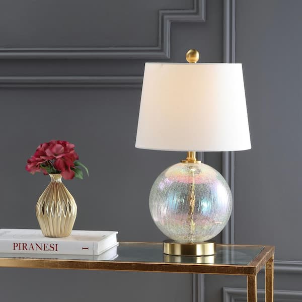Riglan 20 in. Clear/Gold Textured Table Lamp with White Shade