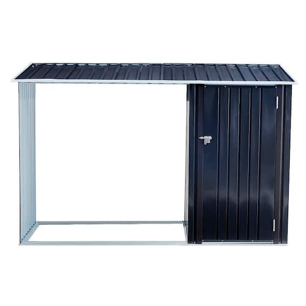 Siavonce 8.17 ft. W x 3.42 ft. D Outdoor Firewood Rack, Storage Shed with Log Holder, Anthracite Galvanized Steel, 27.9 sq. ft.