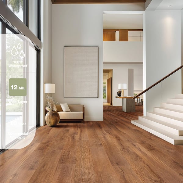 Chestnut Street Oak 12 MIL x 7 in. W x 42 in. L Waterproof Click Lock Luxury Vinyl Plank Flooring (20.79 sqft/case)