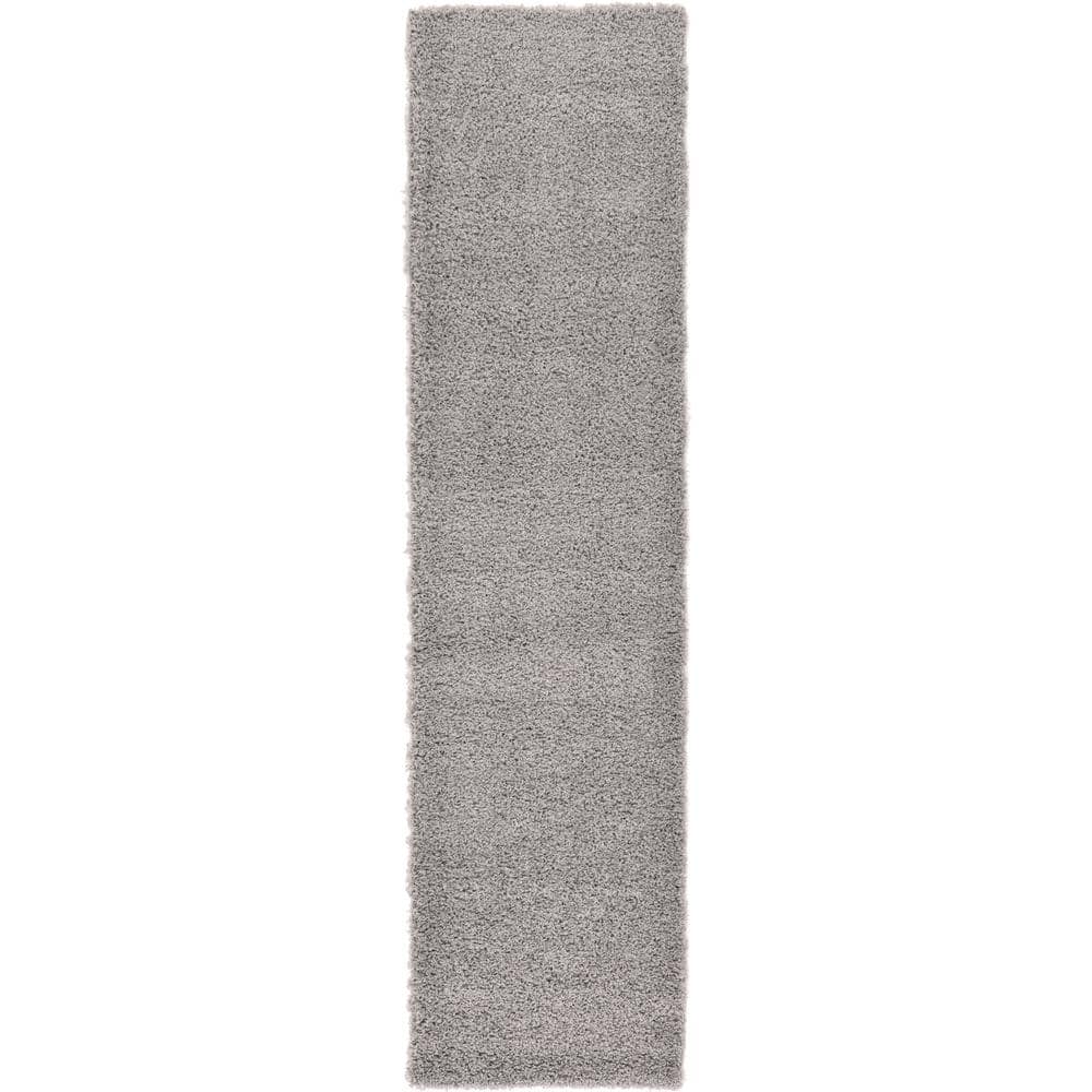 Cloud Gray Synthetic Shag Runner Rug 2' 6" x 10' - Stain-Resistant, Easy Care