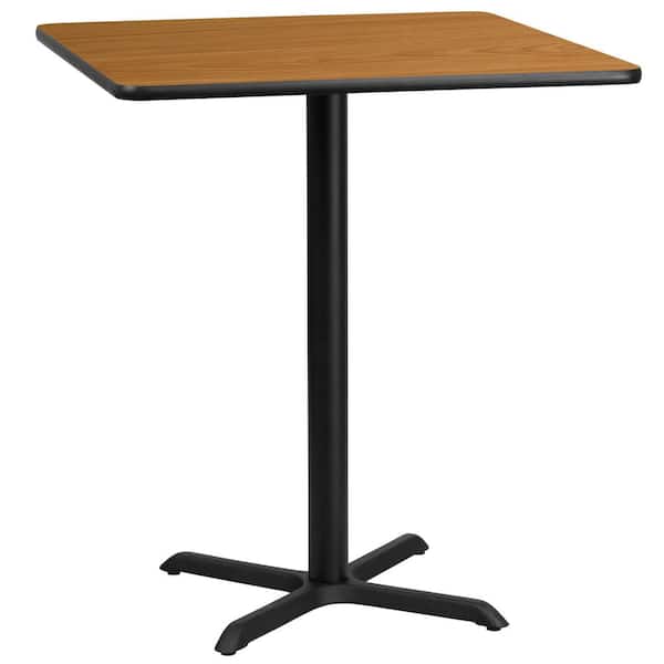 Flash Furniture 36 in. Square Black and Natural Laminate Table Top with 30 in. x 30 in. Bar Height Table Base