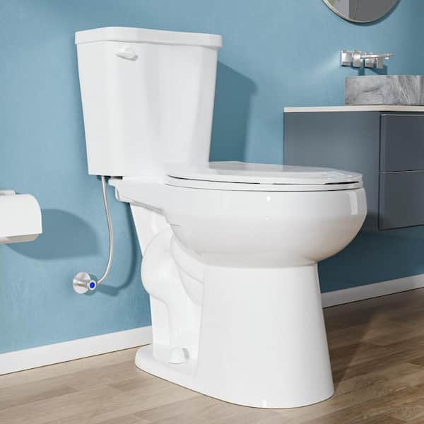 Tall Height Round Toilet 1.28 GPF Single Flush 19 in. in White 2-Piece Toilet with Seat 12 in. Rough-In 2-Piece Toilet