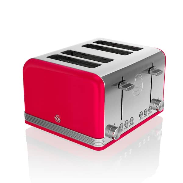 Swan Retro 4-Slice Red Wide Slot Toaster