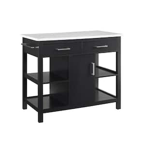 Audrey Black Kitchen Island with Faux Marble Top